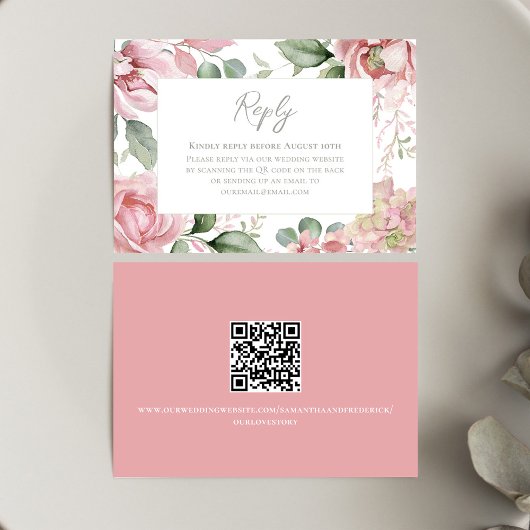 Elegante Blush Roze bruiloft Bloemen RSVP Kaartje