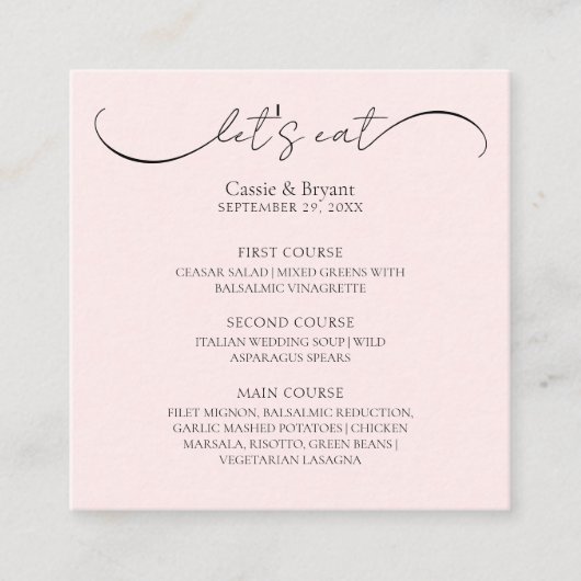 Elegante Blush Roze Bruiloft Menu Behuizing Kaart (Voorkant)