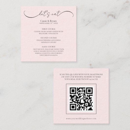 Elegante Blush Roze Bruiloft Menu Behuizing Kaart (Voorkant / Achterkant)