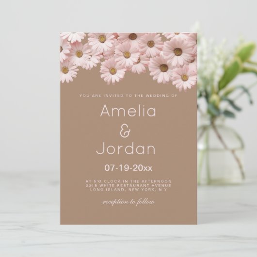 Elegante blush roze bruine madeliefjes bloemenbrui kaart (Staand voorkant)