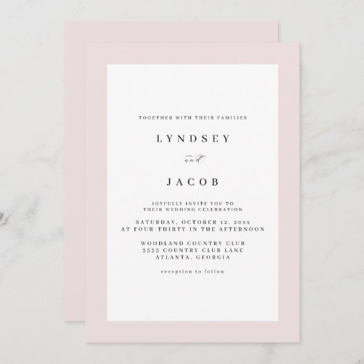 Elegante Blush Roze Classic bruiloft uitnodiging (Voorkant / Achterkant)