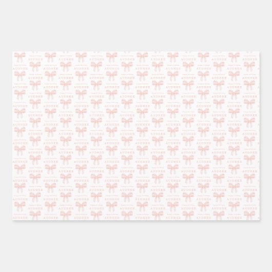 Elegante Blush Roze Coquette Bow Verjaardag Inpakpapier Vel (Voorkant 3)