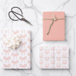 Elegante Blush Roze Coquette Bow Verjaardag Inpakpapier Vel