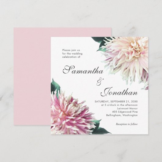 Elegante Blush Roze Dahlia Bloemen Huwelijk Kaart (Voorkant / Achterkant)