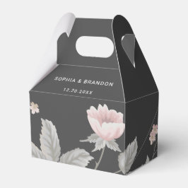 Elegante Blush Roze & Donkergrijze Bloemenbruiloft Bedankdoosjes