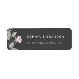 Elegante Blush Roze & Donkergrijze Bloemenbruiloft Etiket