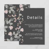 Elegante Blush Roze & Donkergrijze Bloemenbruiloft Informatiekaartje (Voorkant / Achterkant)