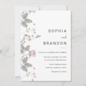 Elegante Blush Roze & Donkergrijze Bloemenbruiloft Kaart (Voorkant)