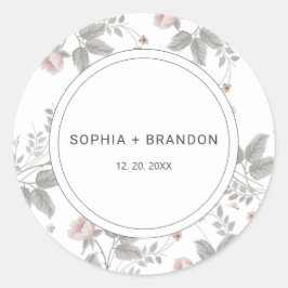 Elegante Blush Roze & Donkergrijze Bloemenbruiloft Ronde Sticker