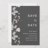 Elegante Blush Roze & Donkergrijze Bloemenbruiloft Save The Date (Voorkant)