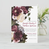 Elegante Blush Roze en Bourgondische Bloemen Bruil Kaart (Staand voorkant)