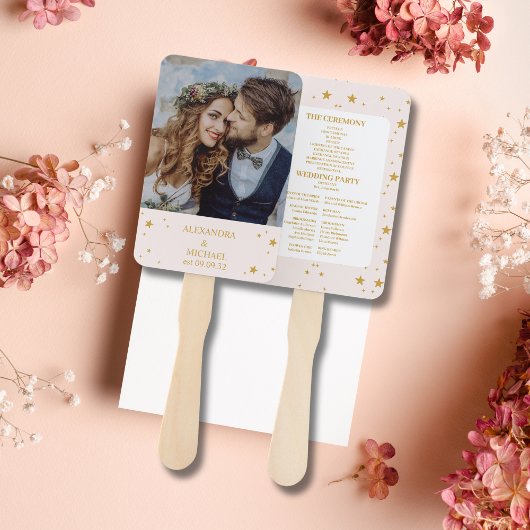 Elegante Blush Roze en Goud Hemelse Bruiloft Handwaaier