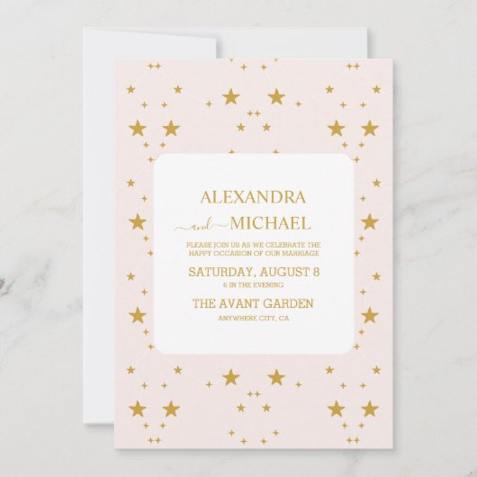 Elegante Blush Roze en Goud Hemelse Bruiloft Kaart (Voorkant)