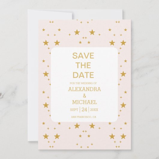 Elegante Blush Roze en Goud Hemelse Bruiloft Save The Date (Voorkant)