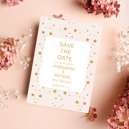 Elegante Blush Roze en Goud Hemelse Bruiloft Save The Date
