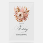 Elegante Blush Roze en Gouden Bloemen Huwelijk Wel Acryl Bord (Voorkant)