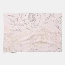 Elegante Blush Roze en Gouden Pioenenbloem Patroon Theedoek