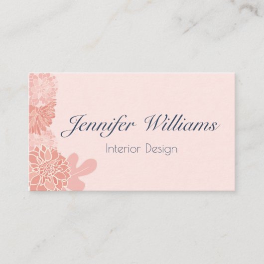Elegante blush roze en marineblauwe bloemen visitekaartje (Voorkant)
