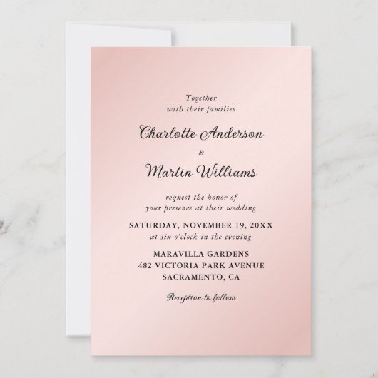 Elegante Blush roze en zwart minimalistische bruil Kaart (Voorkant)