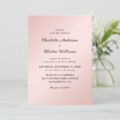 Elegante Blush roze en zwart minimalistische bruil Kaart (Staand voorkant)