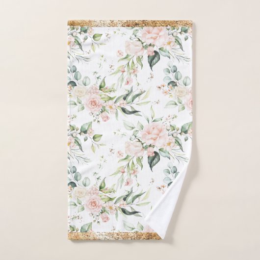 Elegante Blush Roze Eucalyptus Gouden Trim Bad Handdoek (Handdoek)