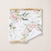 Elegante Blush Roze Eucalyptus Gouden Trim Bad Handdoek (Wasdoekje)