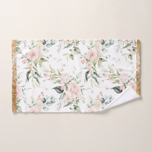 Elegante Blush Roze Eucalyptus Gouden Trim Bad Handdoek (Handdoek)