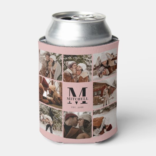 Elegante Blush Roze Familie Fotocollage Keepsake Blikjeskoeler (Blikje Voorkant)