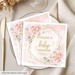 Elegante blush roze floral baby shower papier serv servet