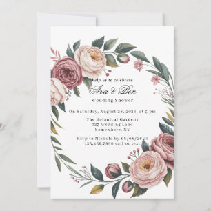 Elegante Blush Roze Geschilderde Bloemen Trouwdouc Kaart