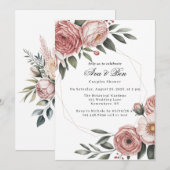 Elegante Blush Roze Geschilderde Bloemenparen Douc Kaart (Voorkant / Achterkant)