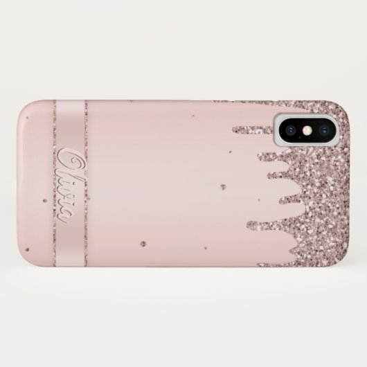 Elegante blush roze girly glitter vloeistof Case-Mate iPhone case (Achterkant (horizontaal))