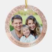 Elegante Blush Roze Glitter Foto Metallic Keramisch Ornament (Voorkant)
