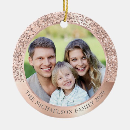 Elegante Blush Roze Glitter Foto Metallic Keramisch Ornament (Voorkant)