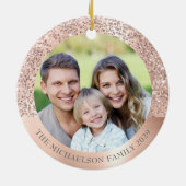 Elegante Blush Roze Glitter Foto Metallic Keramisch Ornament (Achterkant)