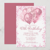 Elegante Blush Roze Glitter Glam Ballon Verjaardag Kaart (Voorkant / Achterkant)