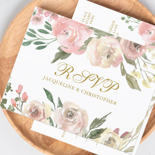Elegante Blush Roze Goud Bloemen Huwelijk RSVP Briefkaart