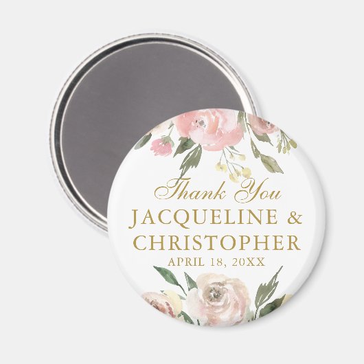 Elegante Blush Roze Goud Bloemen Huwelijksgunst Magneet (Voorkant / Achterkant)