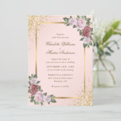Elegante Blush Roze Goud Confetti Bloemen Huwelijk Kaart (Staand voorkant)