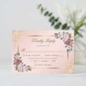 Elegante Blush Roze Goud Lijst Confetti bruiloft RSVP Kaartje (Staand voorkant)
