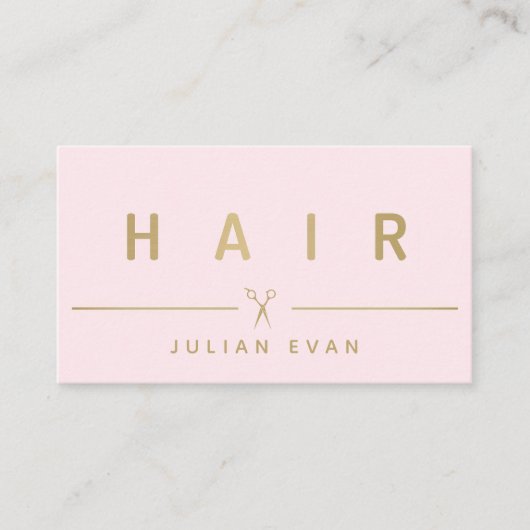 Elegante Blush Roze & Goud Typografie Haarstylist Visitekaartje (Voorkant)