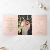 Elegante Blush Roze & Gouden bruiloft Drieluik Programma (Binnen)