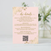 Elegante Blush Roze & Gouden Bruiloft QR Code Deta Informatiekaartje (Staand voorkant)