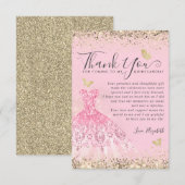 Elegante Blush Roze Gouden Glitter Jurk Quinceaner Bedankkaart (Voorkant / Achterkant)