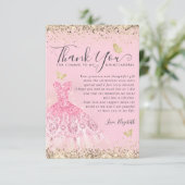 Elegante Blush Roze Gouden Glitter Quinceanera Fot Bedankkaart (Staand voorkant)