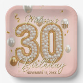 Elegante Blush Roze Gouden Parel Mozaïek 30e Verja Papieren Bordje (Voorkant)