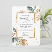 Elegante Blush Roze Groen Gouden Bladeren | Gouden Kaart (Staand voorkant)