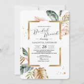 Elegante Blush Roze Groen Gouden Bladeren | Gouden Kaart (Voorkant)