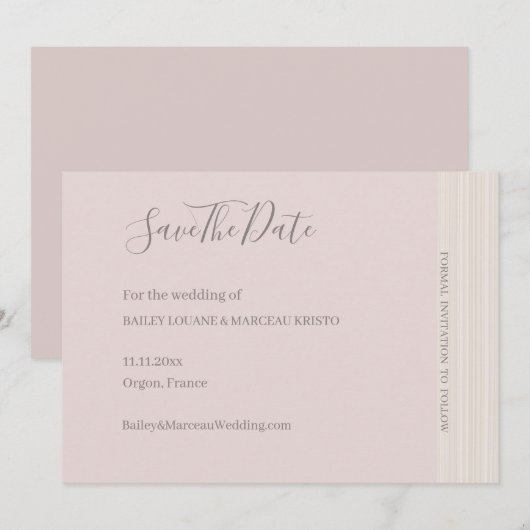 Elegante Blush Roze Houtkorrel Save The Date Weddi Kaart (Voorkant / Achterkant)