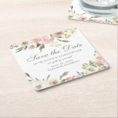 Elegante Blush Roze Ivoren Bloemen Save the Date Kartonnen Onderzetters (Schuin)